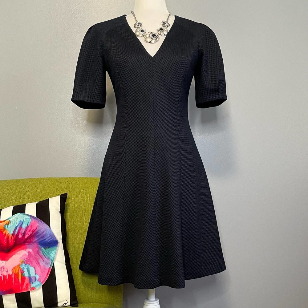 Rebecca Taylor Navy Blue Stretch Textured Knit Fit and Flare Dress 0